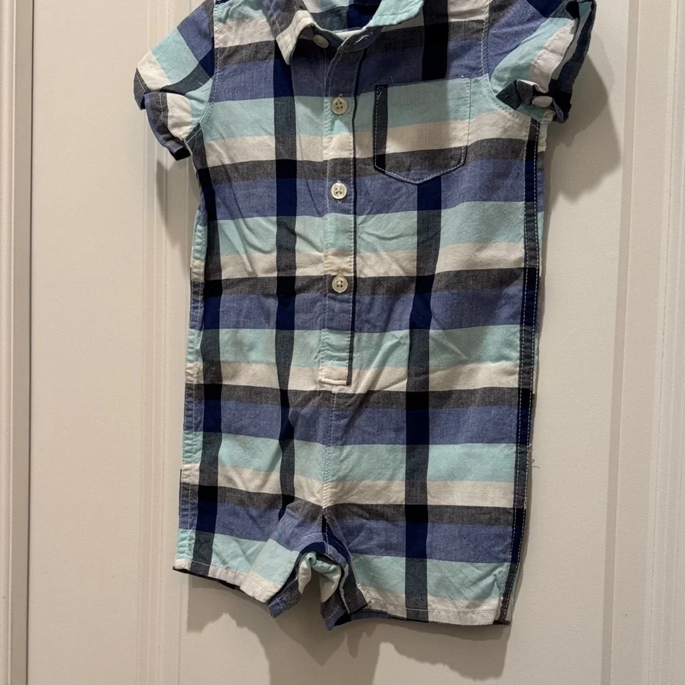 GAP Navy and White Plaid Baby Romper 12-18 months